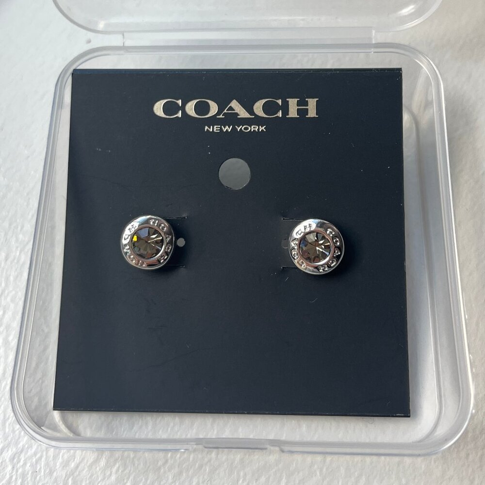 NWT Coach Open Circle Stone Stud Earrings - Silver